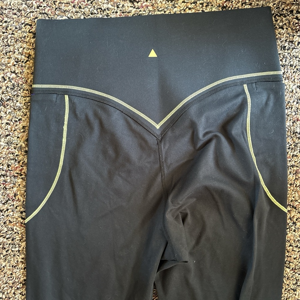 Women's Black Leggings with Lime Contrast Stitching